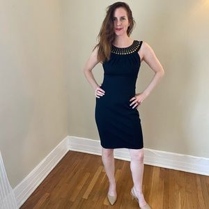 Trina Turk Black Embellished Neck Sleeveless Dress